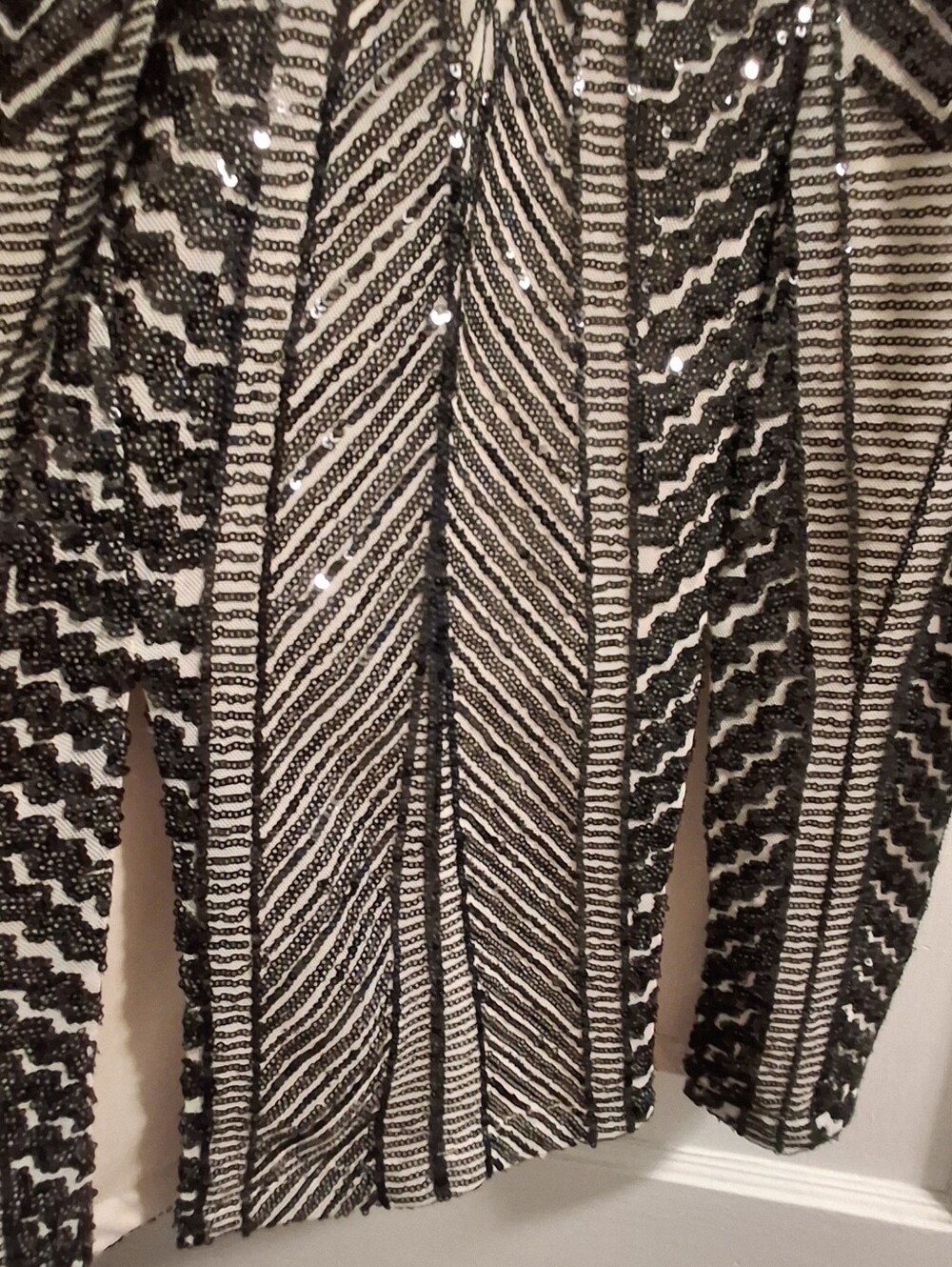 Fashion Nova Black & White Geometric Sequin Zip Jacket - Picture 3 of 5
